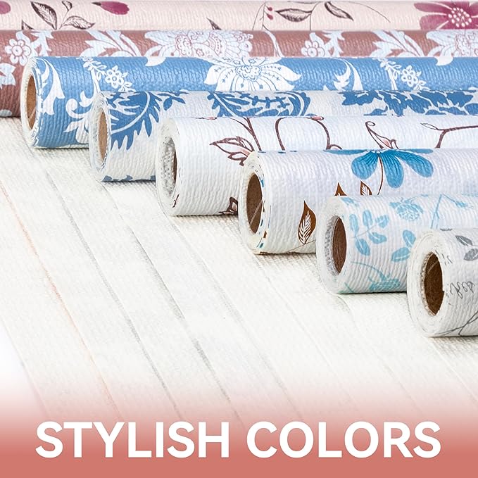 RAY STAR Shelf Liner, 12 Inch x 10 Feet Non Adhesive Vintage Navy Blue Floral Kitchen Cabinet Liner for Pantry Drawer Vanity, Strong Grip Non Slip, Shelf Liners for Kitchen Cabinets Cupboard