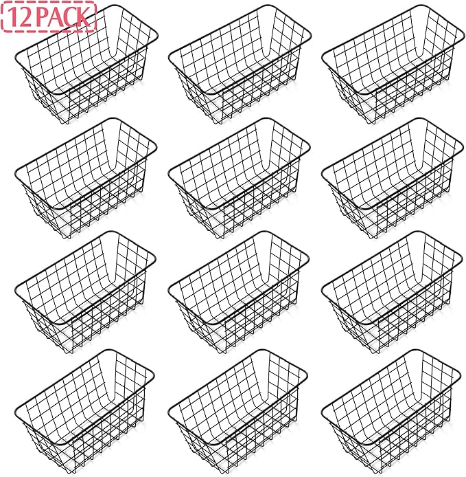 XINFULL 12 Pack Wire Storage Baskets Household Metal Wall-Mounted Containers Organizer Bins for Kitchen Bathroom Freezer Pantry Closet Laundry Room Cabinets Garage Shelf, Medium