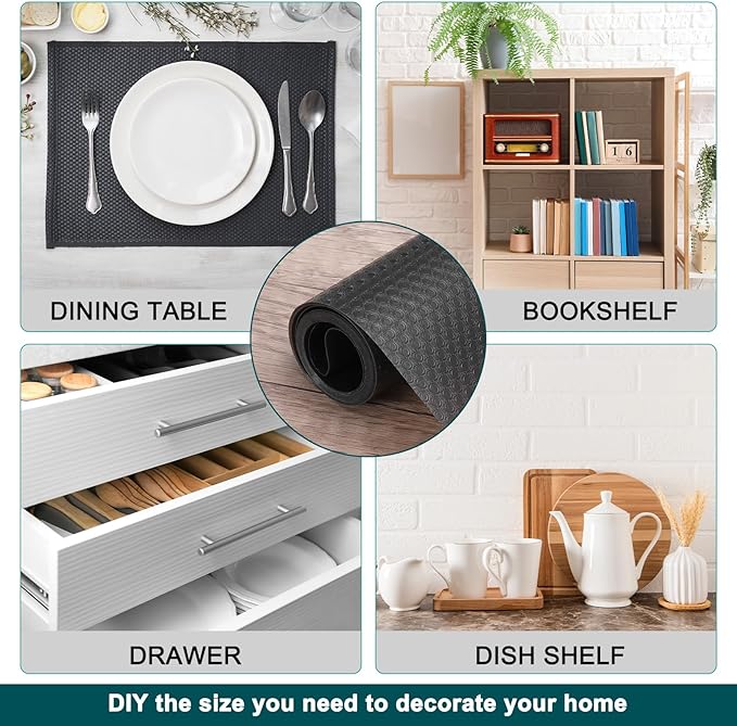 HARFINGTON Shelf Liner 12" x 5ft EVA Non-Slip Drawer Mats Waterproof Circular Mesh Texture Liner for Kitchen Cabinets Cupboard Refrigerator Shelves, Black
