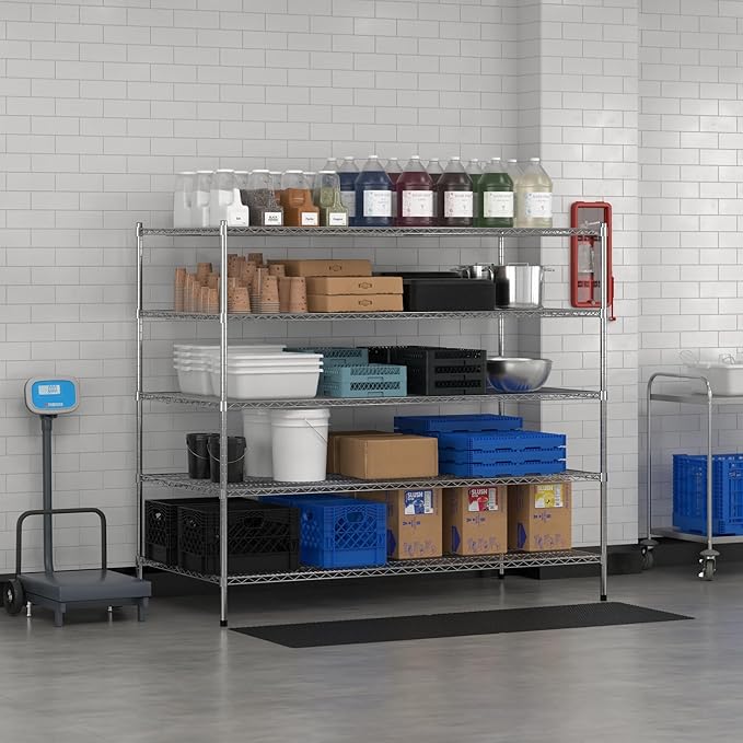 Commercial NSF Listed Chrome Stationary Wire Shelving Kit 36" x 72" x 64", with 5 Shelves Perfect for Warehouse, Walk-in Refrigerator, Freezer, Grocery Store, Restaurant, Dishroom