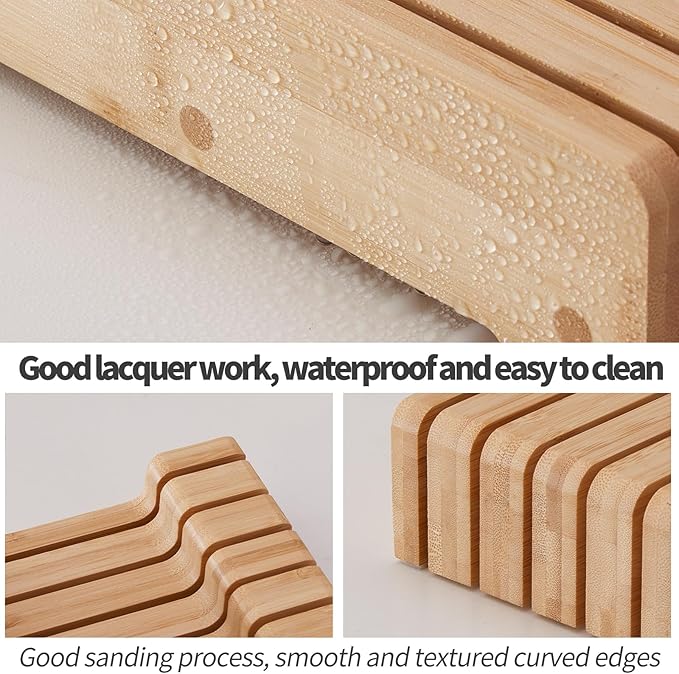 Bamboo Knife Block and In-Drawer Storage, Display Stand and Organizer, In-Drawer Knife Drawer Organizer Holds Up To 7 Knives and 1 Sharpener(Not Included)