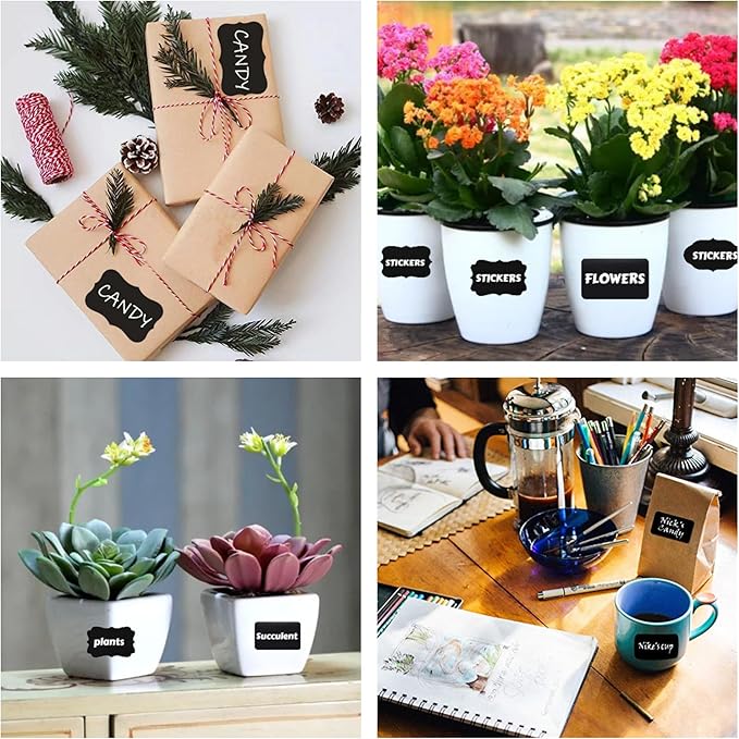 Chalkboard Labels for Food containers, 180 Pcs Label Stickers with 2 White Liquid Chalk Markers, Waterproof Reusable Bottle Labels for Jars, Storage Bins