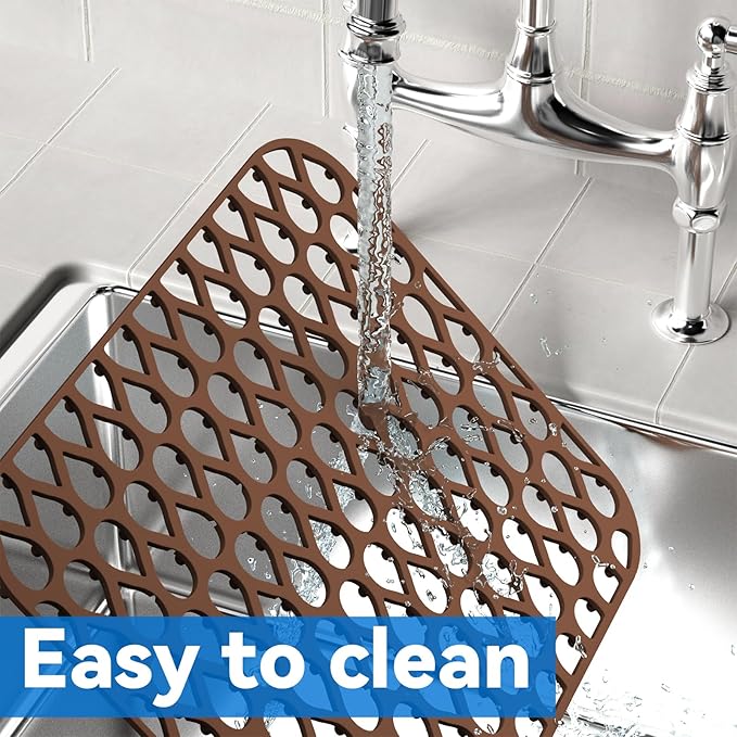Sink Protectors for Kitchen Sink,TOOVEM 13.6"x11.6" Kitchen Sink Mats Large Silicone Sink Mats Grid for Bottom of Farmhouse Heat Resistant Silicone Coffee 1PCS