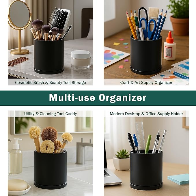 D'vine Dev 360° Rotating Utensil Holder – 5" Kitchen Utensil Crock for Countertop, Modern Cooking Tool Organizer for Kitchen Storage & Décor, Set of 2, Black, 72-Y-B-1