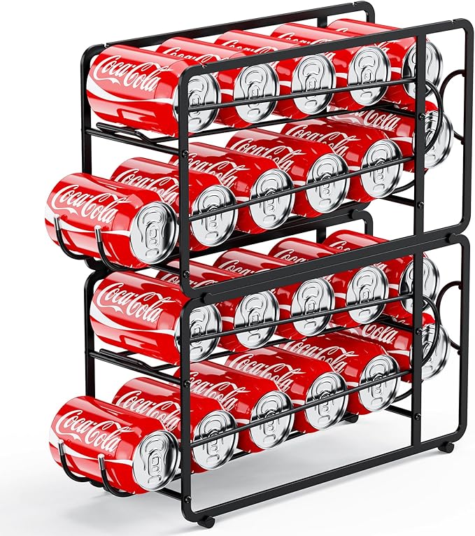 Soda Can Organizer Storage Rack, 2 Pack Stackable Beverage Soda Can Dispenser Organizer Holder for Refrigerator, Cabinet, Pantry (Black)