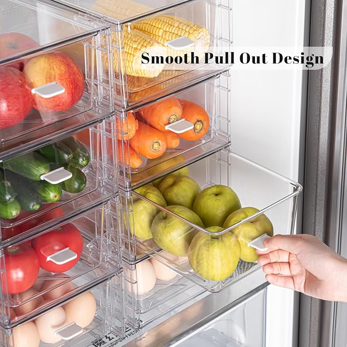 Stackable Pull-Out Storage Drawers,Easily Clean for Craft, and Toy Organization,Plastic Clear Organizer Bins with Handles for Kitchen Undersink,Cabinet,Fridge,Closet,Pantry,Office,Bathroom