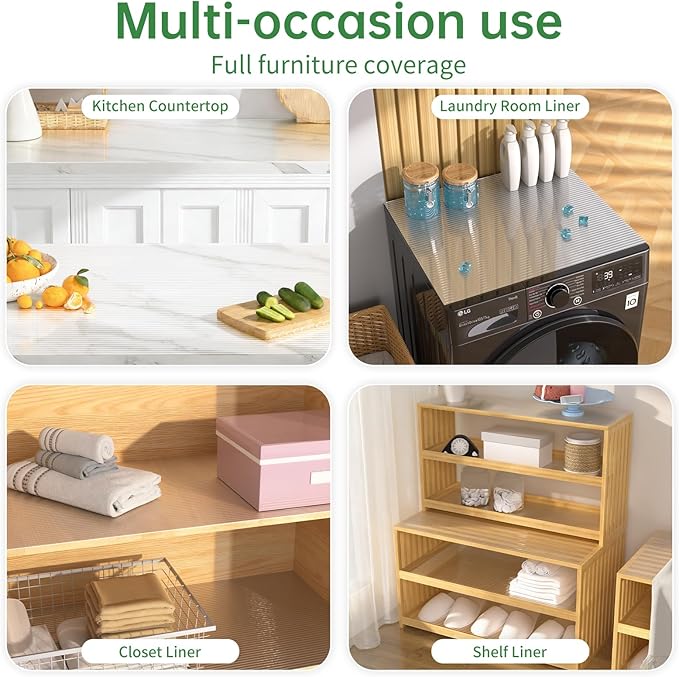 Shelf and Drawer Liner for Kitchen Cabinet, Non-Adhesive 24in x 360in Waterproof Durable Thickened EVA Material Easy-to-Cut Contact Paper Non Slip Mat for Refrigerator, Cupboard, Dresser
