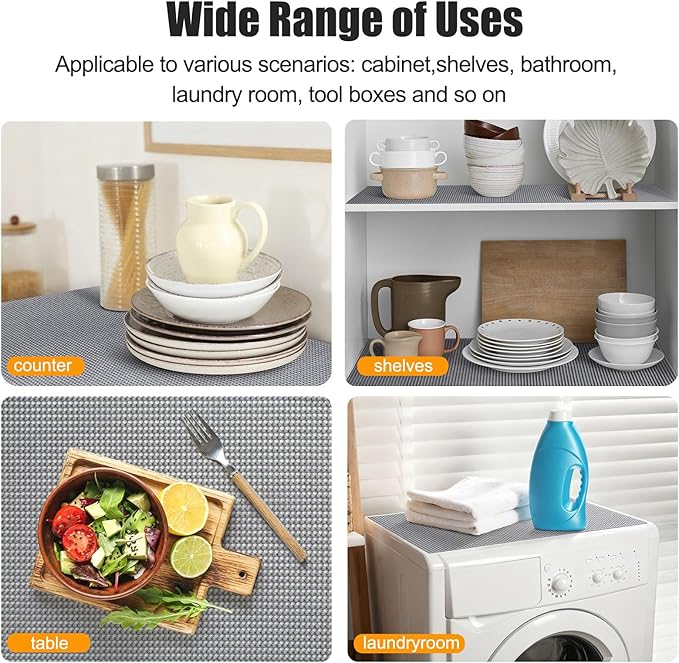 Songrey Non-Adhesive Drawer and Shelf Liner, Non Slip Cabinet Liners, Protect Kitchen Cupboard, Bathroom Drawers, Breathable, Thick Strong Grip mat (17.5IN x 20FT, Black)