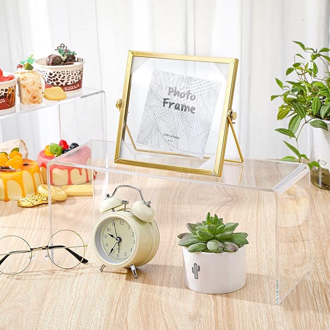 Soaoo 4 Pcs Large Clear Acrylic Riser for Display Acrylic Shelf Riser Jewelry Stand Retail Desktop Display Stand for Cupcake, Collectibles, Organize, Decor(10.25 x 4 x 4.25 Inches)