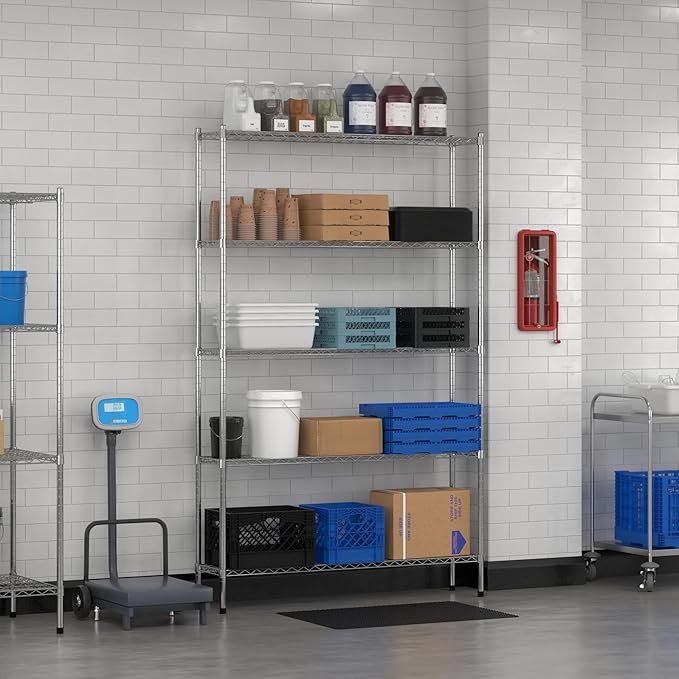 Commercial NSF Listed Chrome Stationary Wire Shelving Kit 12" x 54" x 86", with 5 Shelves Perfect for Warehouse, Walk-in Refrigerator, Freezer, Grocery Store, Restaurant, Dishroom