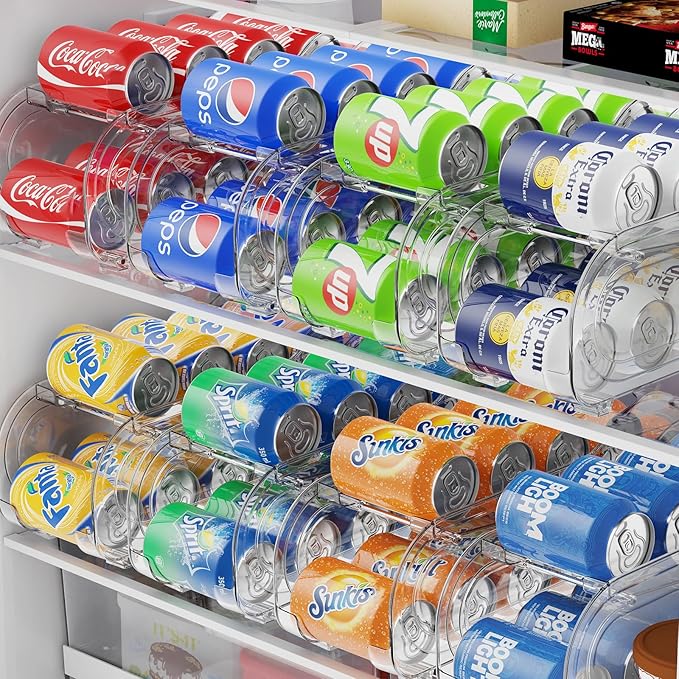 Auto-Rolling Soda Can Organizer for Refrigerator/Fridge, UpgradedSoda Can Dispenser & Holder for Pantry Storage 10 Standard Size 12oz/ 11.2oz/ 355ml/ 330m Drink Short Cans (Clear)