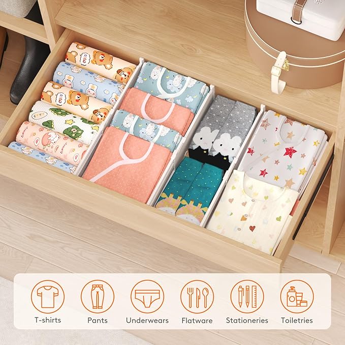 Lifewit 4" High 12 Pack Drawer Dividers, 13.8-22.5" Drawer Divider for Clothes, Adjustable Dresser Drawer Organizers, Plastic Drawers Separators for Clothes, Bedroom, Bathroom, Kitchen, Office