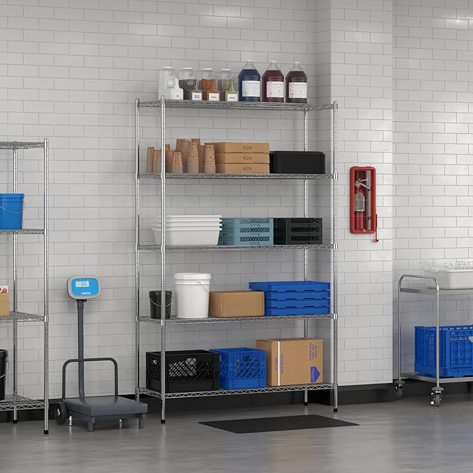 Commercial NSF Listed Chrome Stationary Wire Shelving Kit 18" x 54" x 86", with 5 Shelves Perfect for Warehouse, Walk-in Refrigerator, Freezer, Grocery Store, Restaurant, Dishroom