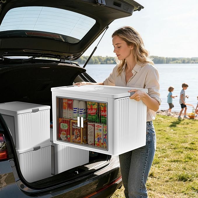 3 Tier 324 Qt Plastic Storage Bins and Boxes Organizer - Stackable Storage Bins with Lids for Bedroom, Bathroom, Laundry Room, Living Room, Office, Camping - Foldable Containers