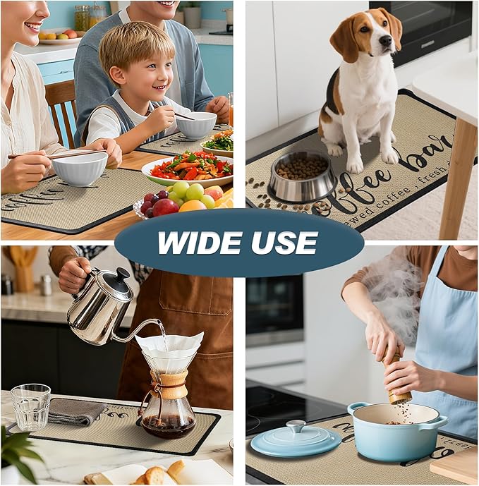 Dish Drying Mat & Coffee Mat for Kitchen Counter, Absorbent Microfiber Waterproof Mat with Non-Slip Backing, Multi-Size Multi-Color Options, Sink and Coffee Bar Accessories