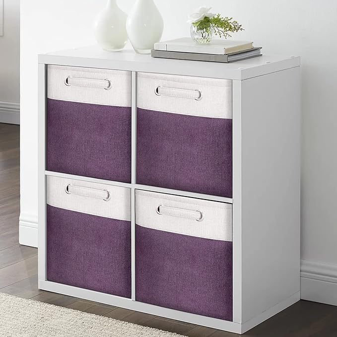 SYYOFUE 13 Inch Cube Storage Bins Purple - 3-Pack Purple Storage Cubes with Handles, 13x13x13 Fabric Storage Bins, Foldable Dark Purple Storage Baskets for Shelves, Cloth Organizer Cube Bins