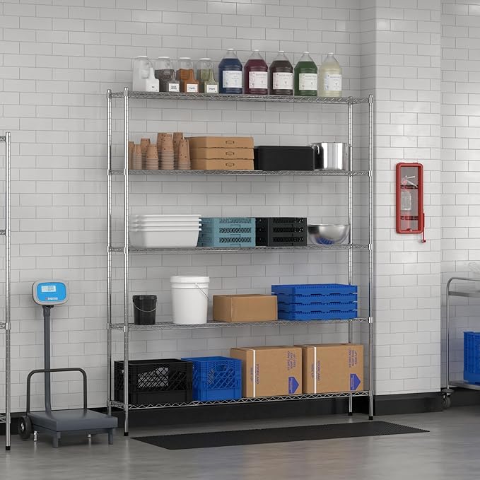 Commercial NSF Listed Chrome Stationary Wire Shelving Kit 12" x 72" x 86", with 5 Shelves Perfect for Warehouse, Walk-in Refrigerator, Freezer, Grocery Store, Restaurant, Dishroom