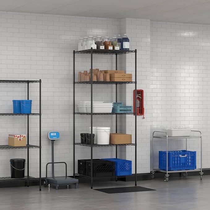 Commercial NSF Listed Black Epoxy Stationary Wire Shelving Kit 30" x 36" x 96", with 5 Shelves Perfect for Warehouse, Walk-in Refrigerator, Freezer, Grocery Store, Restaurant, Dishroom