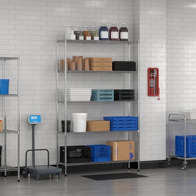 Commercial NSF Listed Chrome Stationary Wire Shelving Kit 14" x 54" x 86", with 5 Shelves Perfect for Warehouse, Walk-in Refrigerator, Freezer, Grocery Store, Restaurant, Dishroom