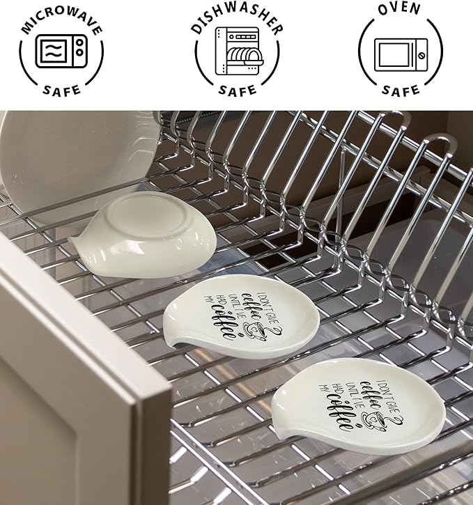 Coffee Spoon Rest, Coffee Bar Accessories & Spoon Holder, I DON'T GIVE EEFFOC UNTIL I 'VE HAD MY COFFEE Ceramic Spoon Holder for Coffee Lovers Gifts for Friend Wife Husband Sister (White-1)