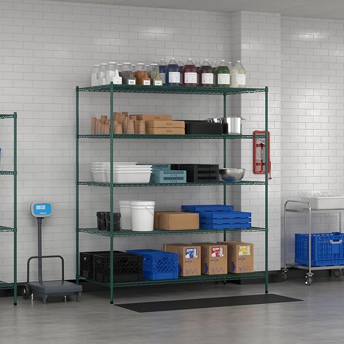 Commercial NSF Listed Green Epoxy Stationary Wire Shelving Kit 36" x 72" x 86", with 5 Shelves Perfect for Warehouse, Walk-in Refrigerator, Freezer, Grocery Store, Restaurant, Dishroom