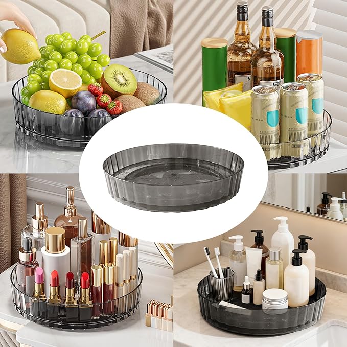 BOROLA 8.3" Rotating Spice Rack Organizer 360° Spinning Turntable for Kitchen Cabinet, Transparent Lazy Susan Tray for Countertop, Pantry, Bathroom Vanity Storage Organization(Translucent Gray)