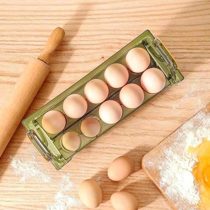 20 Egg Holder for Fridge, 2 Tiers Clear Stackable Stand Tray with Drawer for Refrigerator, Can See Freshness in a Timed Manner, for Refrigerator, Countertop with Handle