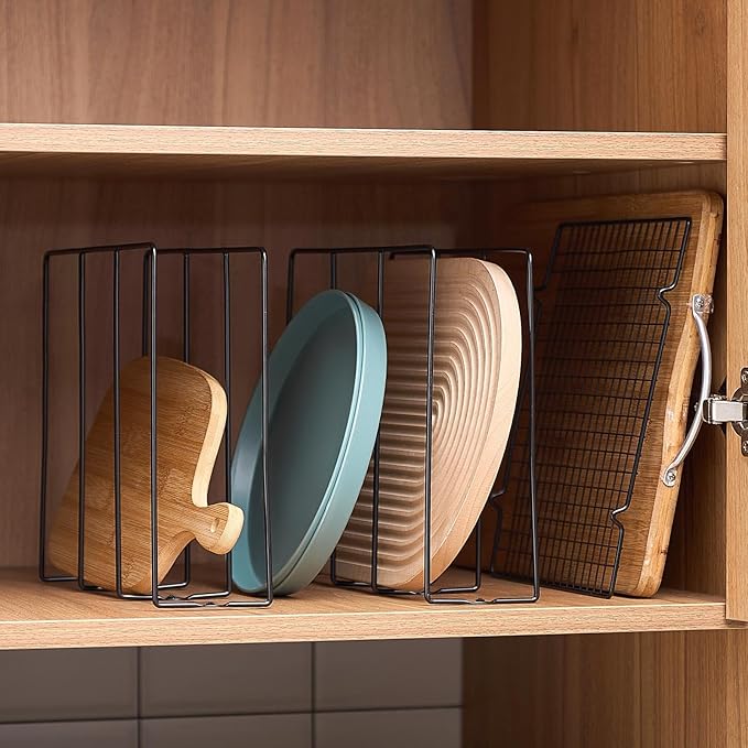 Blulu U Shaped Cookie Sheet Organizer for Cabinet Baking Sheet Organizer Kitchen Cabinet Dividers Vertical Chrome Pan Rack Storage Wires Tray Dividers Face Opening of 3.5"(Black,2 Pcs)