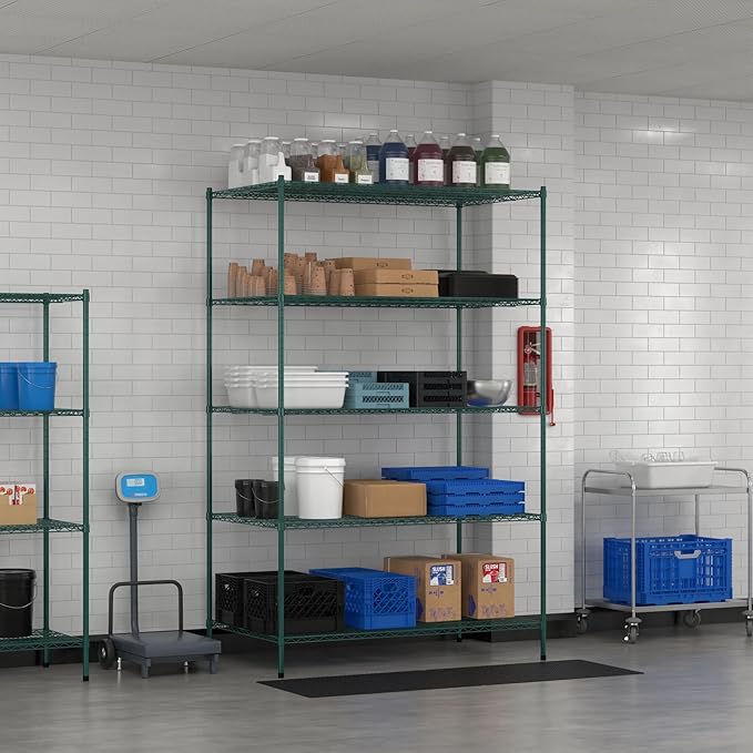 Commercial NSF Listed Green Epoxy Stationary Wire Shelving Kit 36" x 60" x 96", with 5 Shelves Perfect for Warehouse, Walk-in Refrigerator, Freezer, Grocery Store, Restaurant, Dishroom
