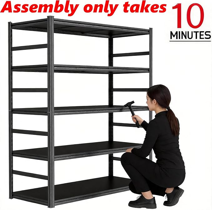 Kitchen Storage Shelves, 47.2"W × 23.6"D × 72"H Heavy Duty Durable Metal Shelving Unit, 5-Tier Adjustable Pantry Shelf, Food and Beverage Organization and Storage Shelves,Shelf Organizer, Black