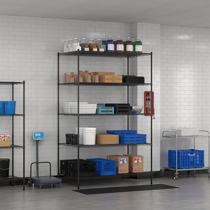 Commercial NSF Listed Black Epoxy Stationary Wire Shelving Kit 36" x 60" x 96", with 5 Shelves Perfect for Warehouse, Walk-in Refrigerator, Freezer, Grocery Store, Restaurant, Dishroom