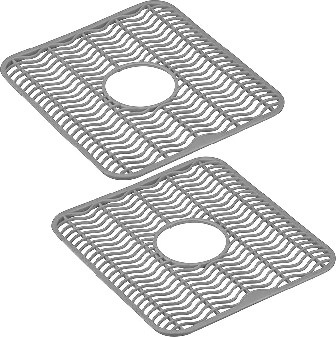 DecorRack Sink Protectors for Kitchen Sink, Plastic 12" x 11" Dish Rack, Protect Sink from Stains, Damage, Scratches, Dishwasher Safe Grid Mat for Kitchen (Gray, 2 Pack)