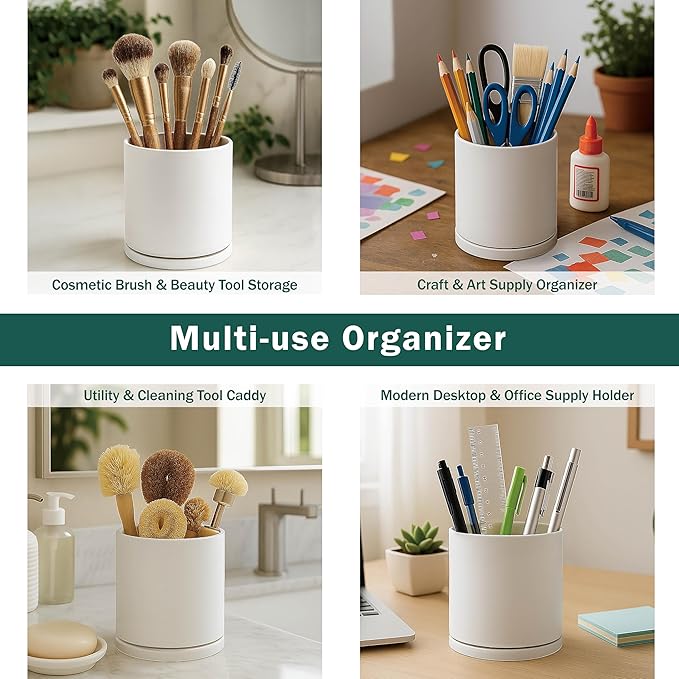 D'vine Dev 360° Rotating Utensil Holder – 5" Kitchen Utensil Crock for Countertop, Modern Cooking Tool Organizer for Kitchen Storage & Décor, Oatmeal, 72-X-D-1