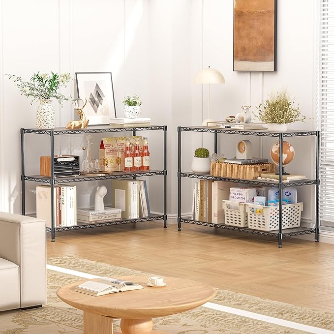 795LBS 3-Shelf Adjustable Storage Shelves 36" W x 14" D x 36" H Metal Shelving Unit Heavy Duty Wire Rack Small Organizer with 3 Shelf Liners for Kitchen Pantry Bathroom Closet Garage Black