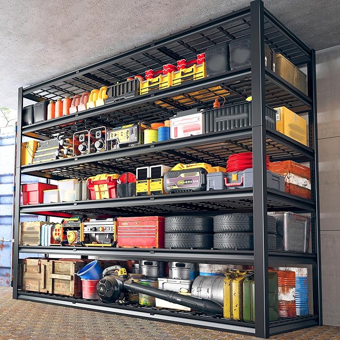 REIBII 60" W Garage Shelving, 3000LBS Storage Shelves, 6 Tier Heavy Duty Shelving, Adjustable Metal Shelving Units and Storage Rack for Warehouse, Pantry, Basement, 60" W x 84" Hx 24" D, 4 Pack