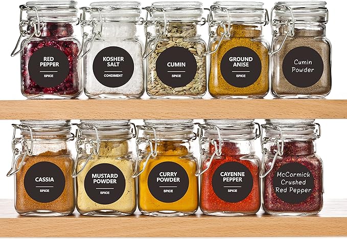 Hebayy 342 Removable Spice Labels,304 Pre-Printed Herb Seeds Seasoning Sauce Oil Vinegar Round Stickers,38 Blank Ones,Waterproof Oil & Tear Resistant,No Residue for Kitchen Pantry Containers Jars