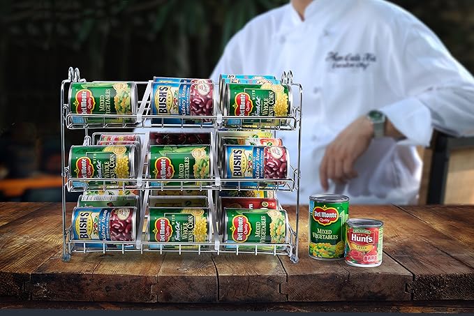 Che'mar Can Organizer for Pantry - Stackable Can Rack for 36 Cans, Canned Food Storage, Pantry Shelf, Kitchen Cabinet or Countertop. (Chrome) | for Pantry, Canned Food Storage, Pantry Shelf, Kitchen Cabinet, Countertop