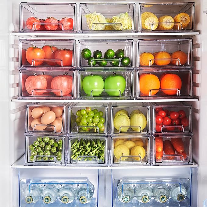 6 Pack Stackable Pull-Out Storage Drawers,Plastic Clear Organizer Bins with Handles,Easily Clean for Craft,and Toy Organization,Kitchen,Undersink,Cabinet,Fridge,Closet,Pantry,Office,Bathroom