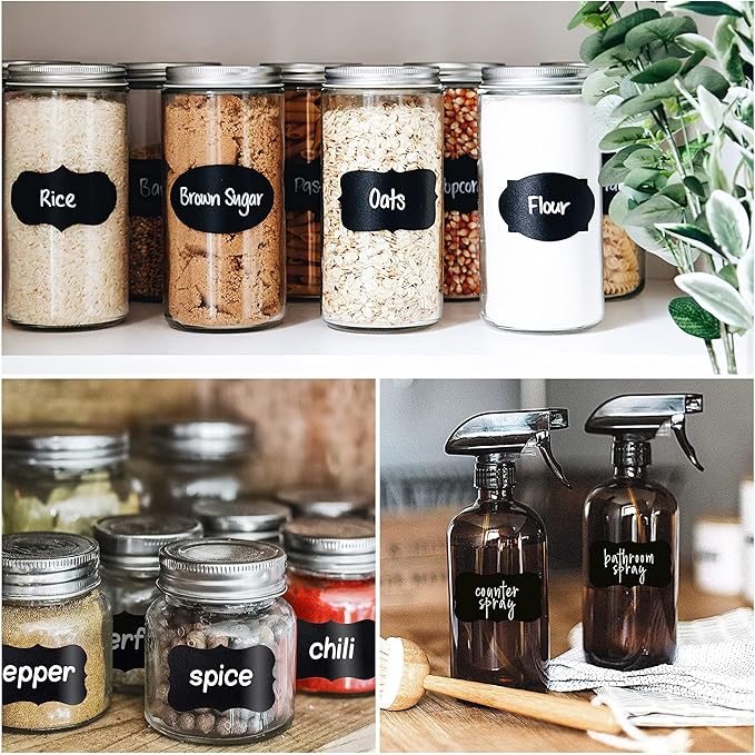 MUWOOB Chalkboard Labels, 120 Pcs Black Reusable Waterproof Labels Stickers, Kitchen Pantry Sticker for Containers, Mason Jars, Condiments, Food Storage (Rectangle)
