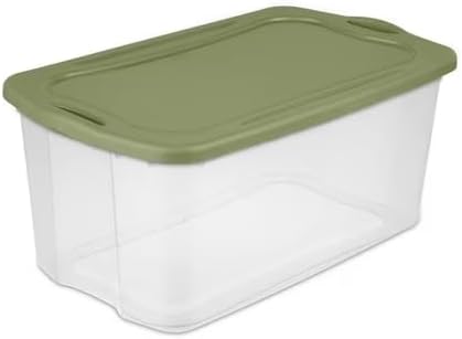 120 Quart Extra Large Clear Plastic Storage Bin with Full-Grip Handles and Lid, Heavy Duty Stackable Design for Toy Storage & Home Organizing, Craft Supplies, Green (1)