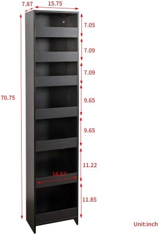 Single-Sided Open Shelf Tall Narrow Pull Out Storage Shelf, 7 Tier Slim Rolling Pantry Storage Cart Next to Fridge Spice Rack Shelves for Kitchen Bathroom Laundry Narrow Places (Black1)