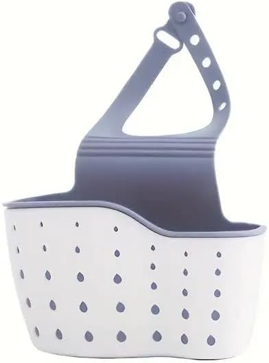 Kitchen & Bathroom Sink Caddy – Adjustable Hanging Strap Sponge and Soap Holder with Drain Holes for Drying, Plastic Faucet Organizer