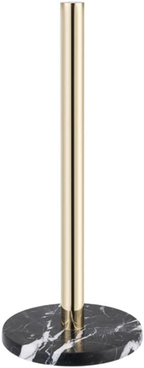 Stainless Steel Kitchen Roll Holder in Gold Champagne with Black Marble Base, Kitchen Paper Holder, Kitchen Paper Stand, 14.17 in x 5.91 in Diameter (Gold Champagne)