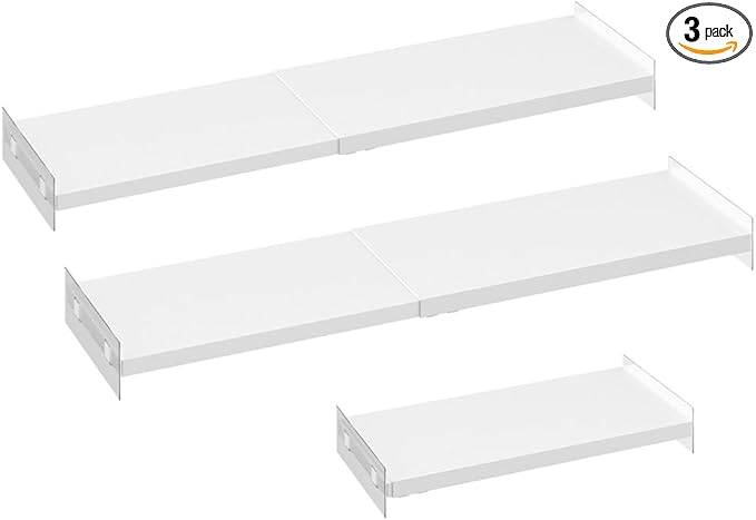 Closet Organizer Shelves Expandable Cabinet Tension Shelving Rack Heavy Duty Metal DIY Shelf Divider for Wardrobe Cupboard Cabinet Pantry Kitchen Bathroom,White,3packs