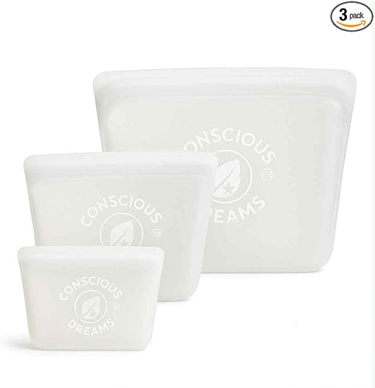 Reusable Bags Dishwasher Safe, Leakproof Reusable Freezer Bags, BPA Free Healthy Food Storage Contaizers Sandwich Snack Baggies for Lunch Travel