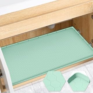 FORWOS Waterproof Under Sink Mat 28" x 19", Silicone Cabinet Liner, Rubber Protector for Kitchen and Bathroom, Keeps Cabinets Clean, Dry, and Organized (Mint Green)