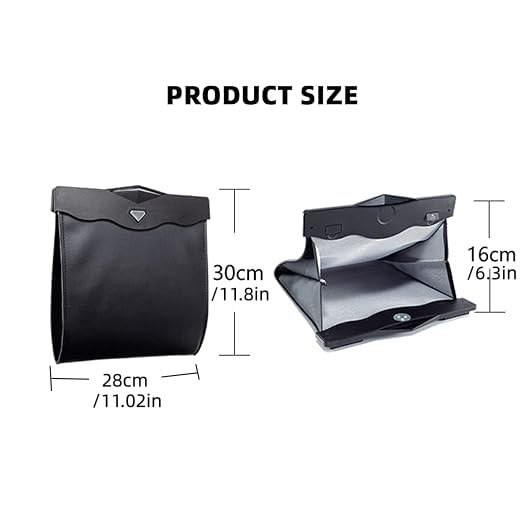 Car Leather Trash Bag Smart LED Waterproof Organizer Storage Garbage Can (Caki)