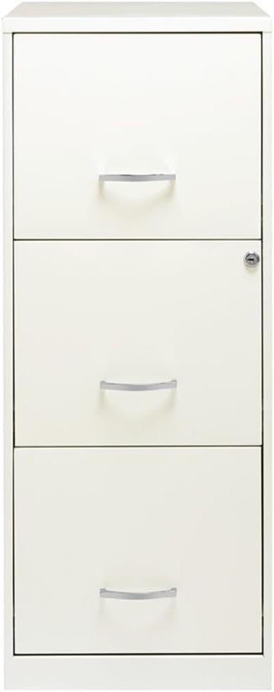 Scranton & Co 18" Deep 3 Drawer Metal Vertical Filing Cabinet, Letter Size, Locking, Home Office, in Pearl White