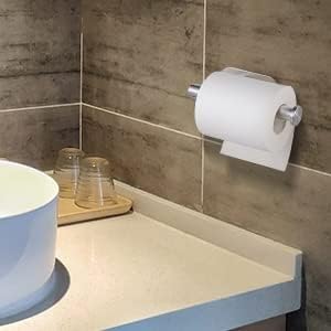 YUET Toilet Roll Holder Self Adhesive Holders Tissue 3M Stand Hanger Bathroom, Kitchen, Washroom Premium Thicken SUS-304 Stainless Steel, No Drilling,Strong Adhesiveness Rustproof (Brushed Silver)