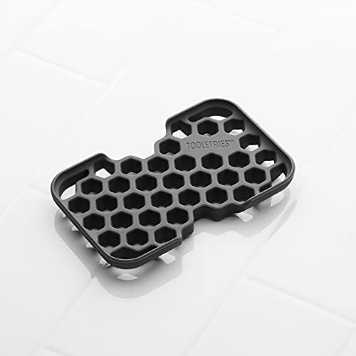 TOOLETRIES The Duke Soap Dish - Secure Holder, Silicone Toiletry Organizer, Shower & Bathroom Accessory - Features Easy Drainage & Flexible Structure - Charcoal